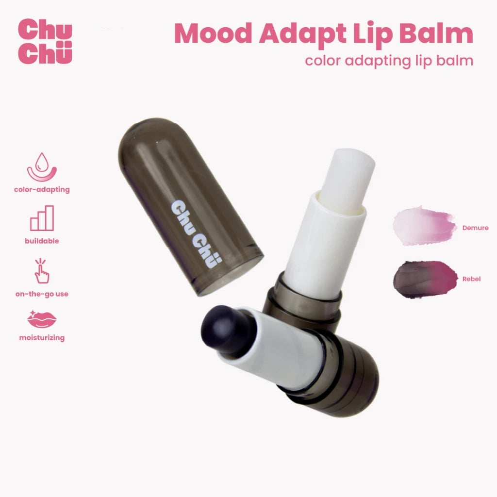 Chu Chu Beauty Mood Adapt Lip Balm - color-changing lip balm in Demure and Rebel shades